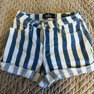 Blue and white striped jean shorts from Hollister